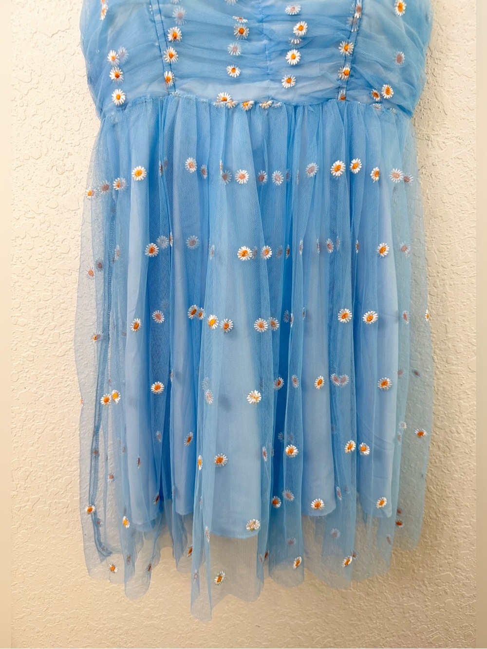 Unique Vintage - Light Blue Floral Mesh Tulle Party Dress - L - Picture 3 of 15